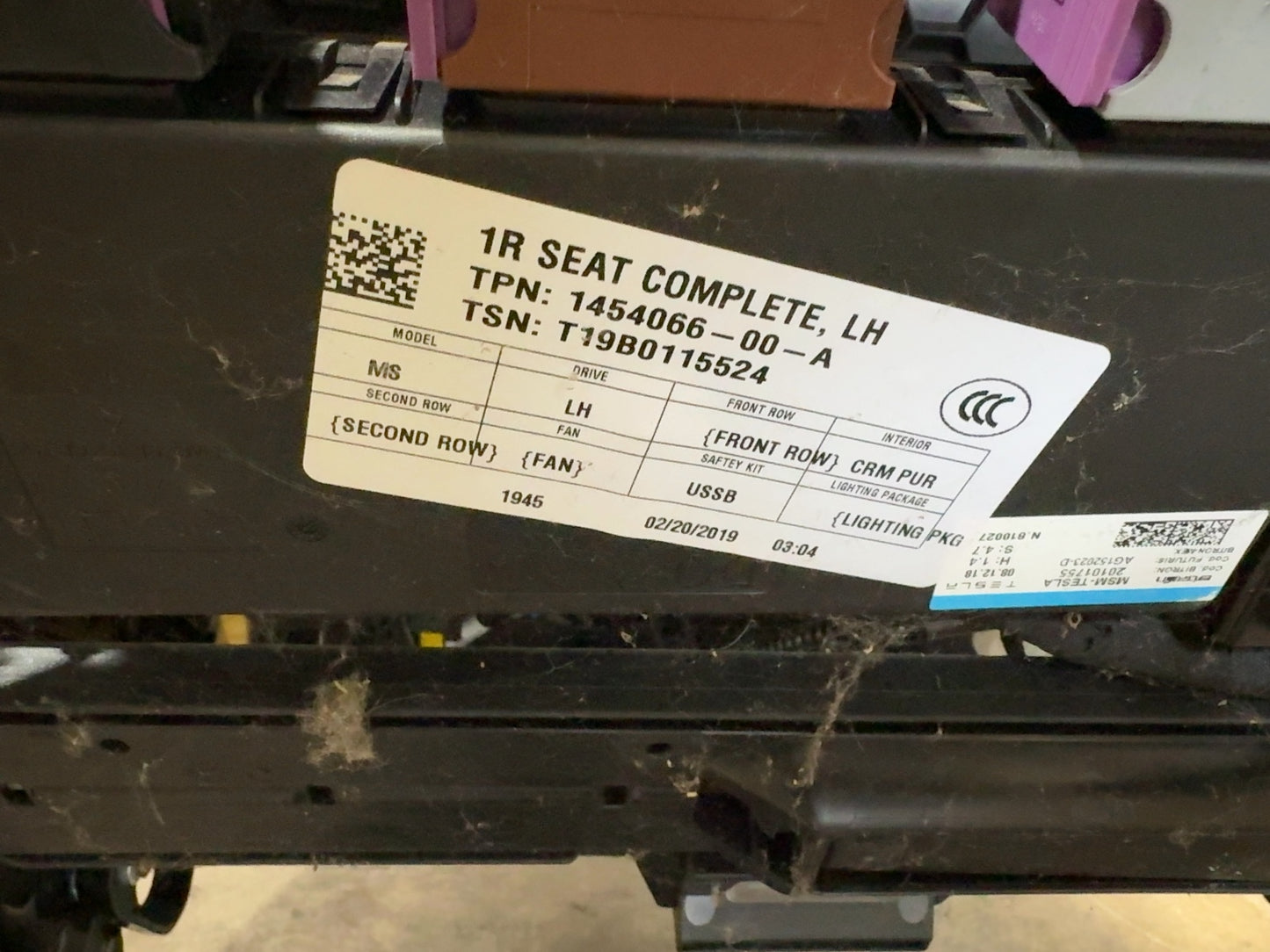 2019 Tesla Model S Front Left Seat Assembly Cream 1454066-00-A