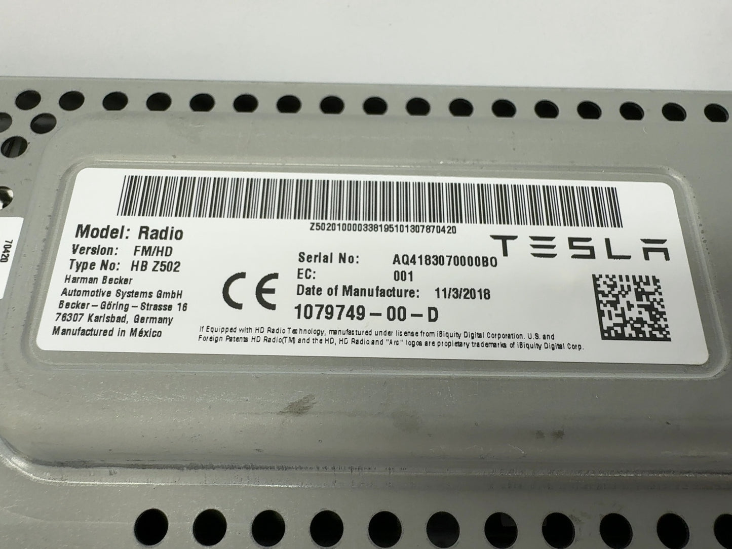 2018 Tesla Model 3 Amplifier Audio 1079749-00-D
