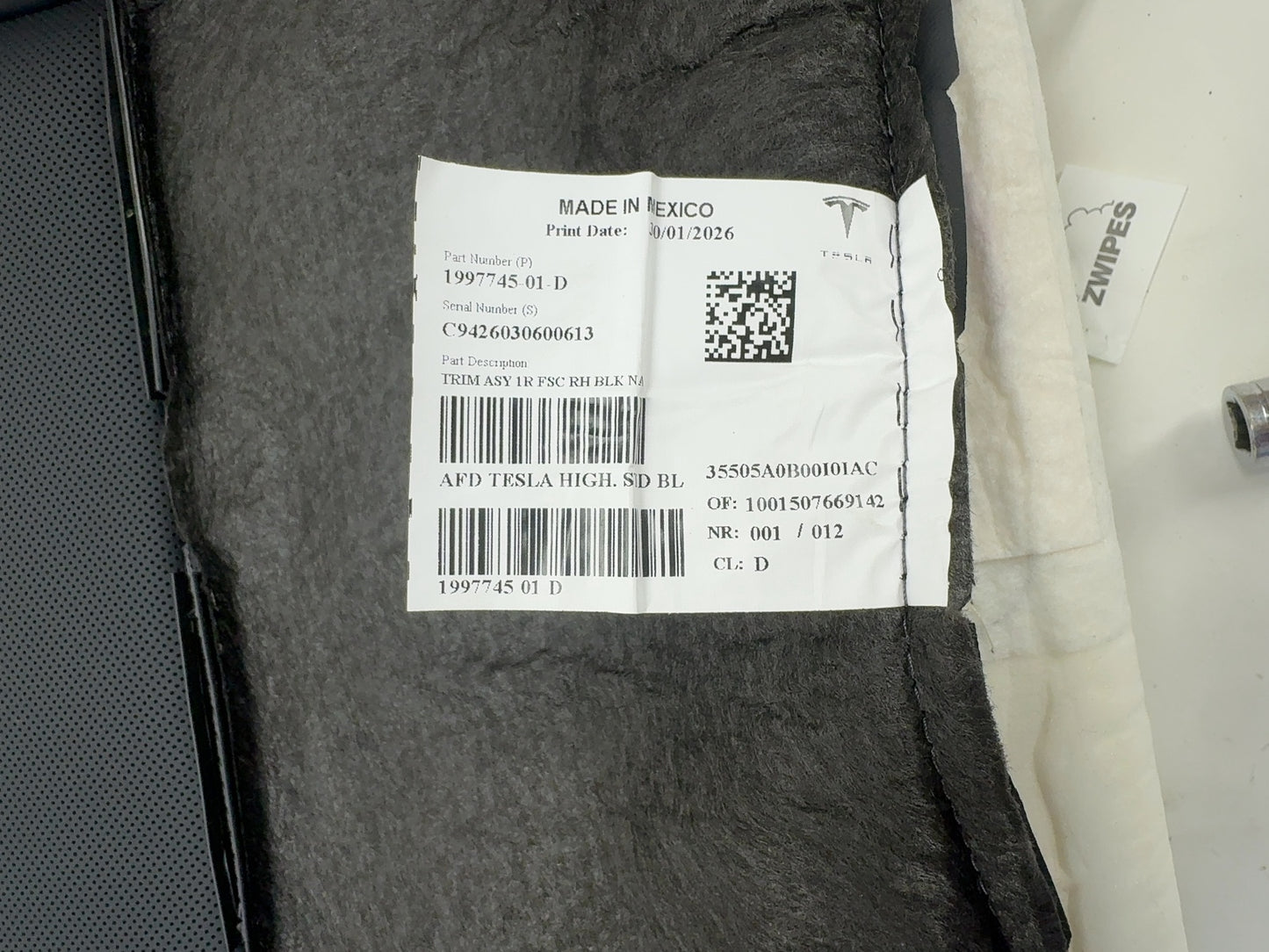 2025-2026 Tesla Model 3 Highland Front Right Lower Seat Cushion 1997745-01-D