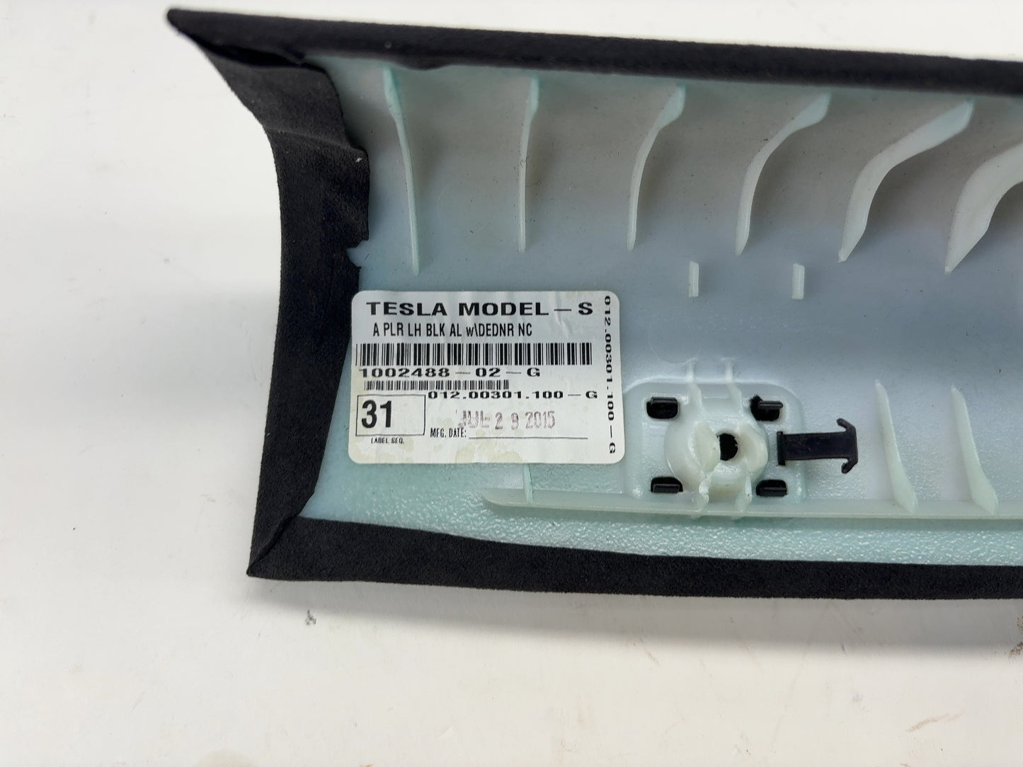 2015 Tesla Model S A Pillar Left Black Alcantara 1002488-02-G
