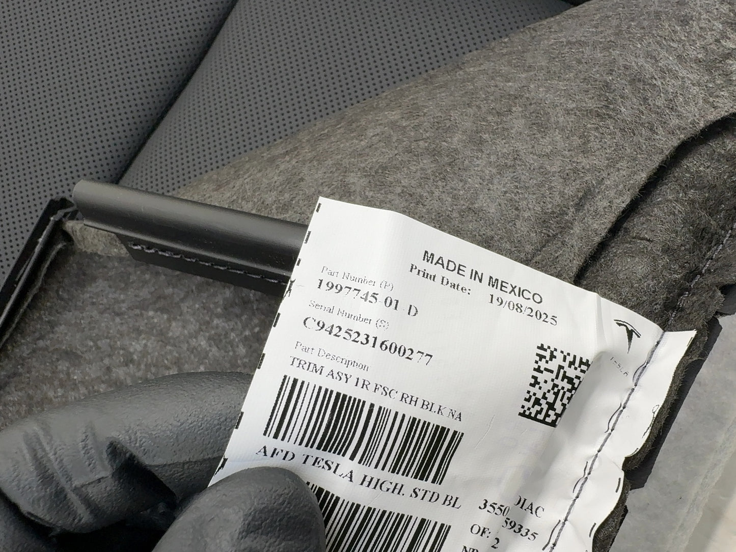 2025 Tesla Model 3 Highland Front Right Lower Seat Cushion 1997745-01-D