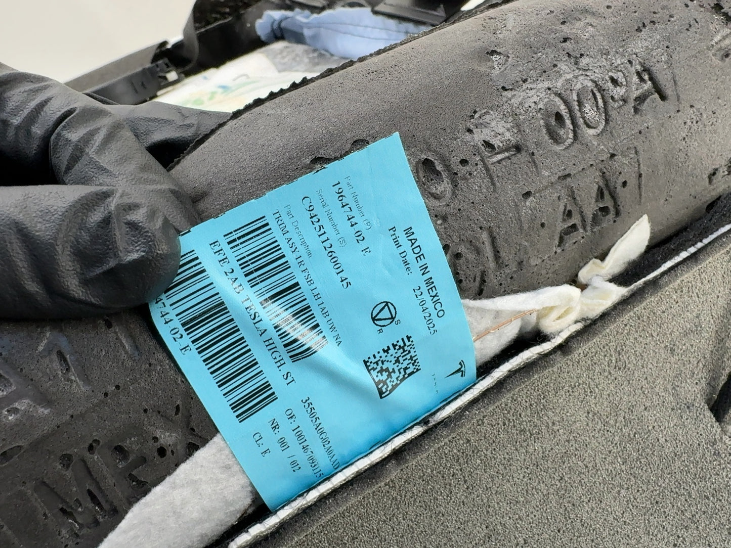 2025 Tesla Model 3 Highland Front Left Seat Upper Cushion White 1964744-02-E